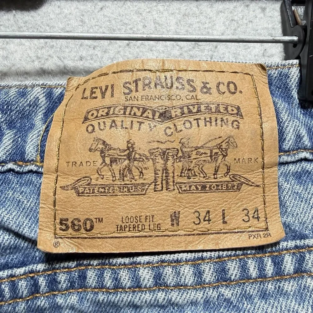 VTG Orange Tab Levi's 560 Jeans 34x34 Blue Baggy Loose Fit Tapered Leg 1997